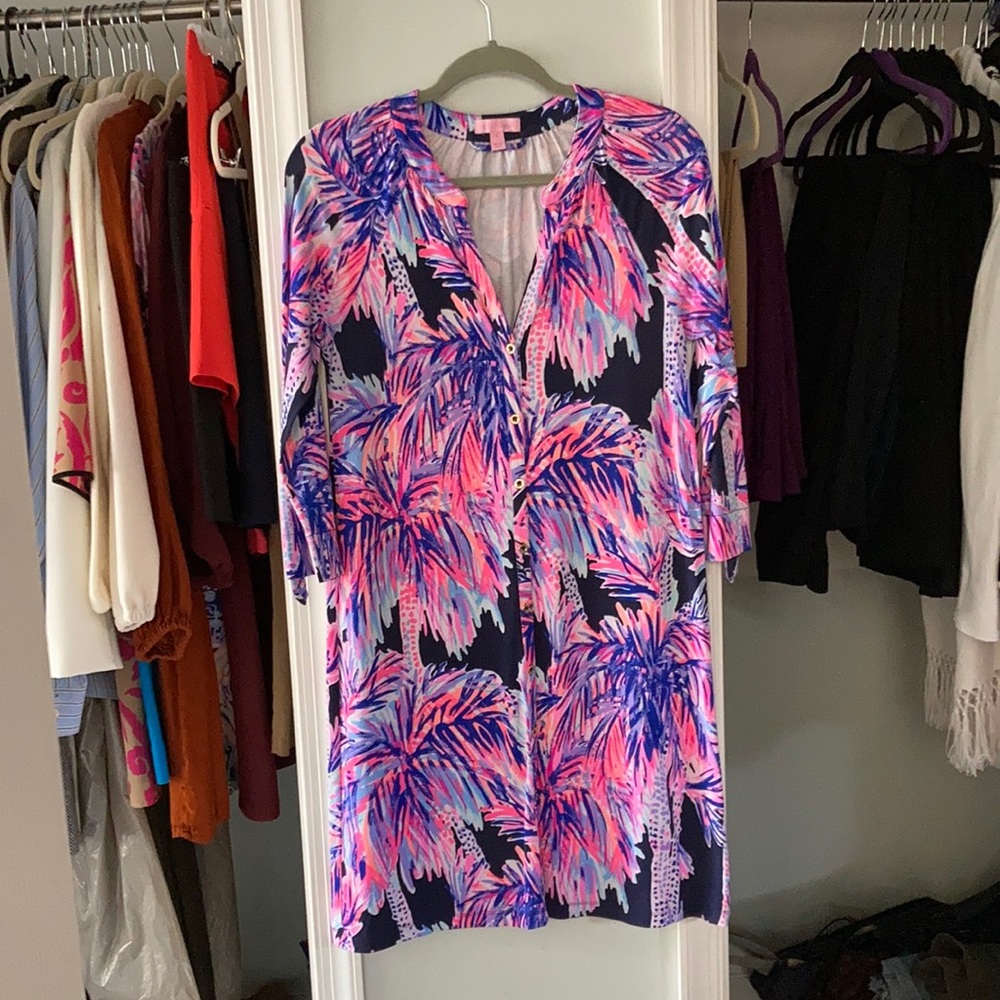 Lilly Pulitzer Bailor Dress size small. Bright Navy Palms Up